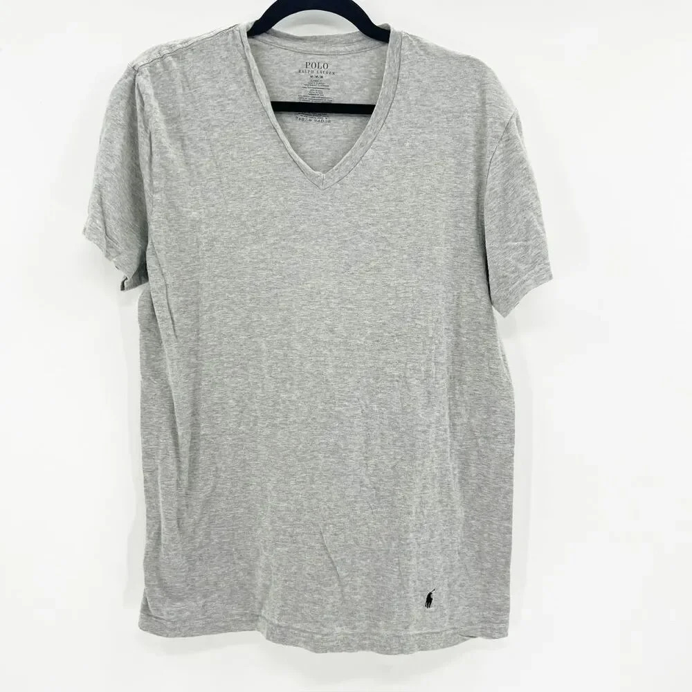 Polo Ralph Lauren V Neck Tee T Shirt Mens Size M Gray Basic Cotton Classic Fit